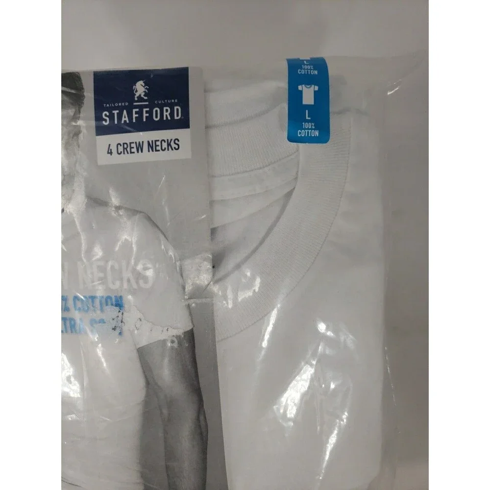 Stafford JCP Large 4 Crew Neck T-Shirts 100% Cotton Ultra Soft NOS Open Package